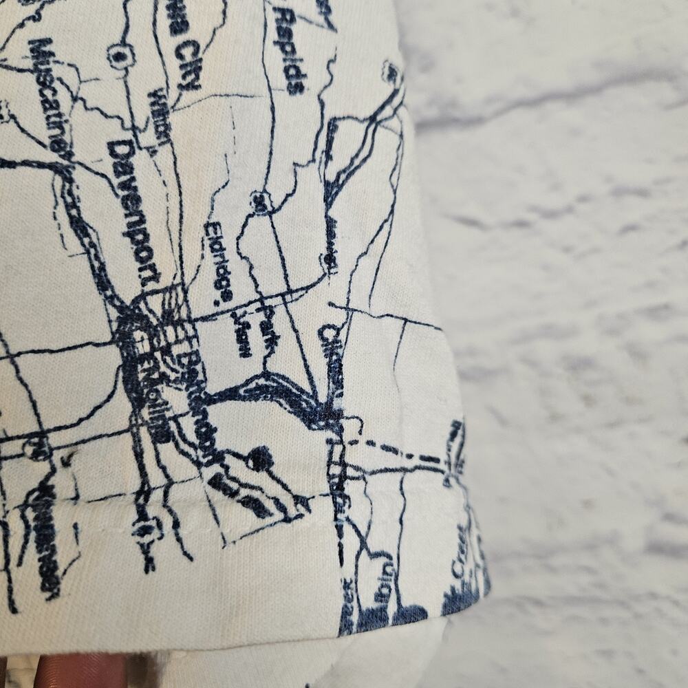 Vintage Tee Jays T-Shirt Mens Medium White Kansas Map USA Flag Print AOP - Picture 3 of 6